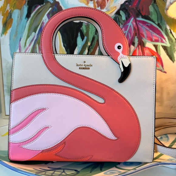 Preloved Kate Spade Novelty Tropical By The Pool Flamingo Sam Satchel Crossbody - Picture 2 of 15